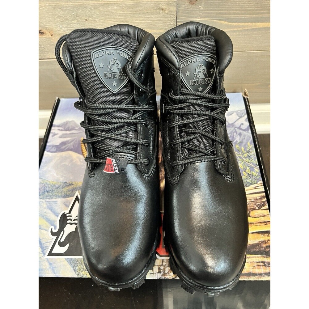 NEW Rocky Alpha Force 6” Black Leather Men’s Boots Size 6.5 W Waterproof - Picture 5 of 10